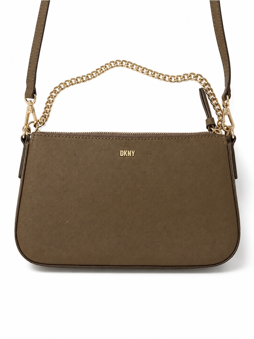 DKNY Taupe Crossbody Shoulder Bag with Gold Chain Detail